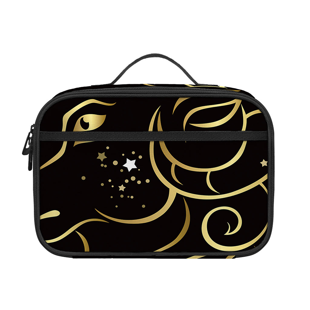 Gold And Black Aries Sign Print Portable Lunch Bag