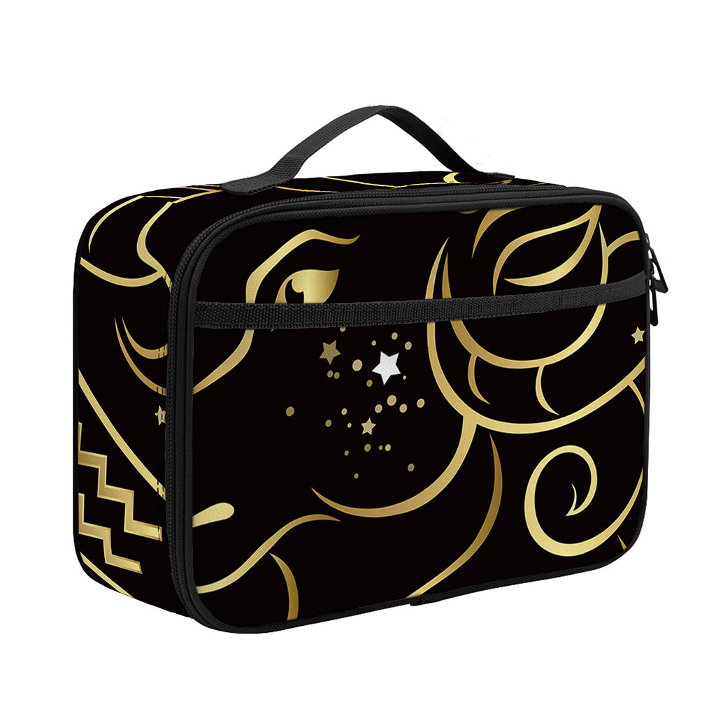 Gold And Black Aries Sign Print Portable Lunch Bag