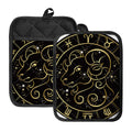 Gold And Black Aries Sign Print Pot Holders With Pocket