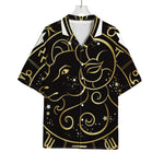Gold And Black Aries Sign Print Rayon Hawaiian Shirt