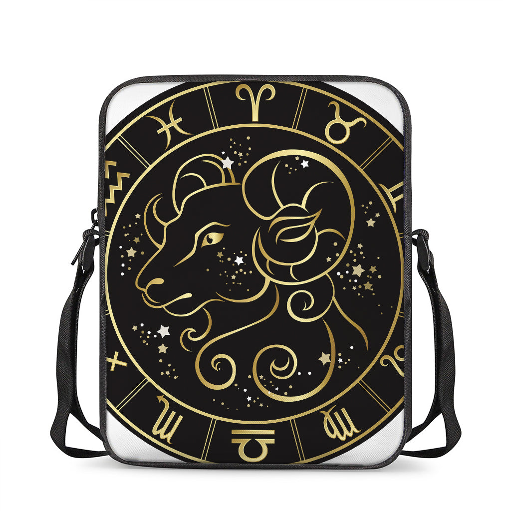 Gold And Black Aries Sign Print Rectangular Crossbody Bag