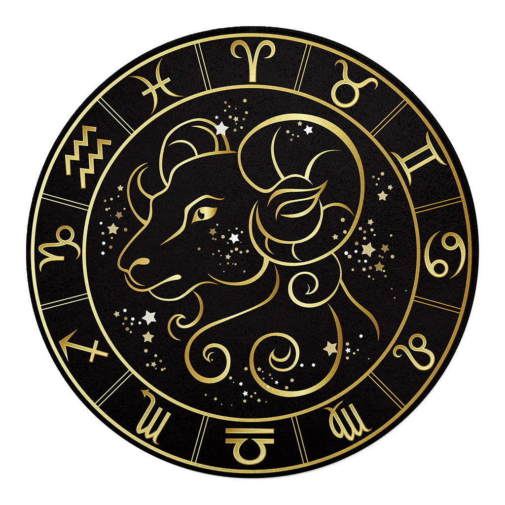 Gold And Black Aries Sign Print Round Blanket