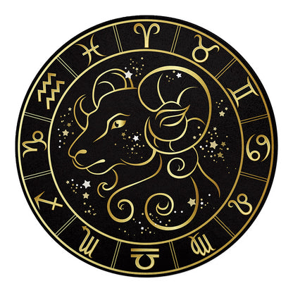 Gold And Black Aries Sign Print Round Blanket