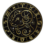 Gold And Black Aries Sign Print Round Blanket