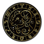 Gold And Black Aries Sign Print Round Floor Mat