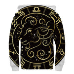 Gold And Black Aries Sign Print Sherpa Lined Zip Up Hoodie