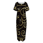 Gold And Black Aries Sign Print Short Sleeve Long Nightdress