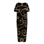 Gold And Black Aries Sign Print Short Sleeve Long Nightdress