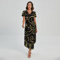 Gold And Black Aries Sign Print Short Sleeve Maxi Dress