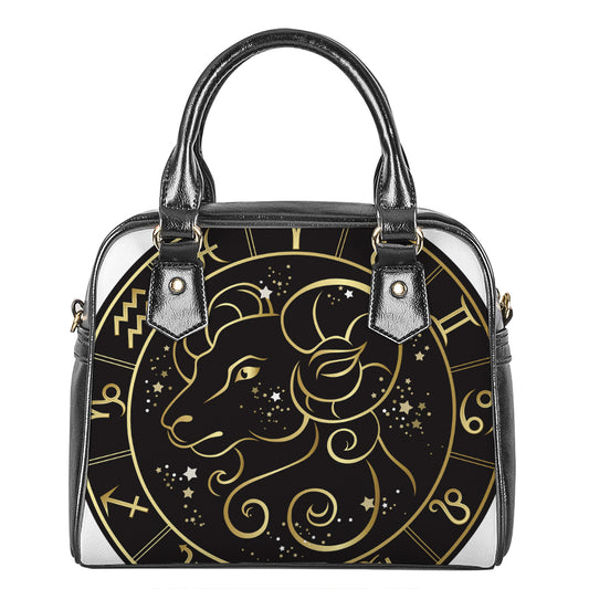 Gold And Black Aries Sign Print Shoulder Handbag