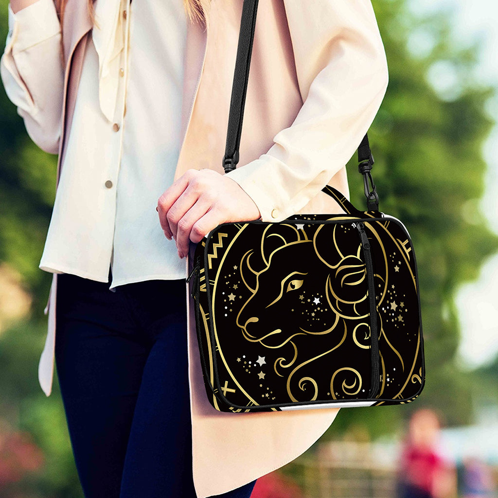 Gold And Black Aries Sign Print Shoulder Strap Bible Bag