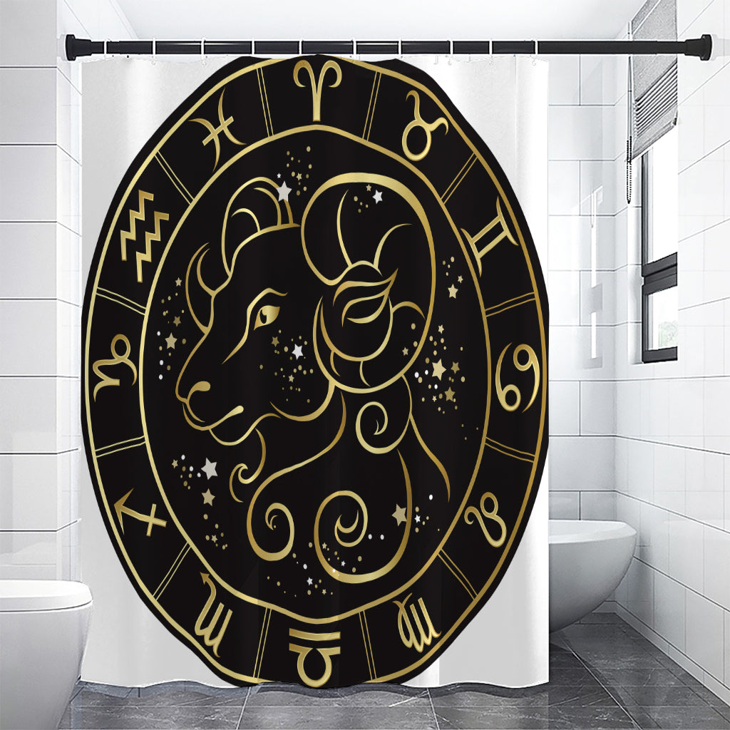 Gold And Black Aries Sign Print Shower Curtain