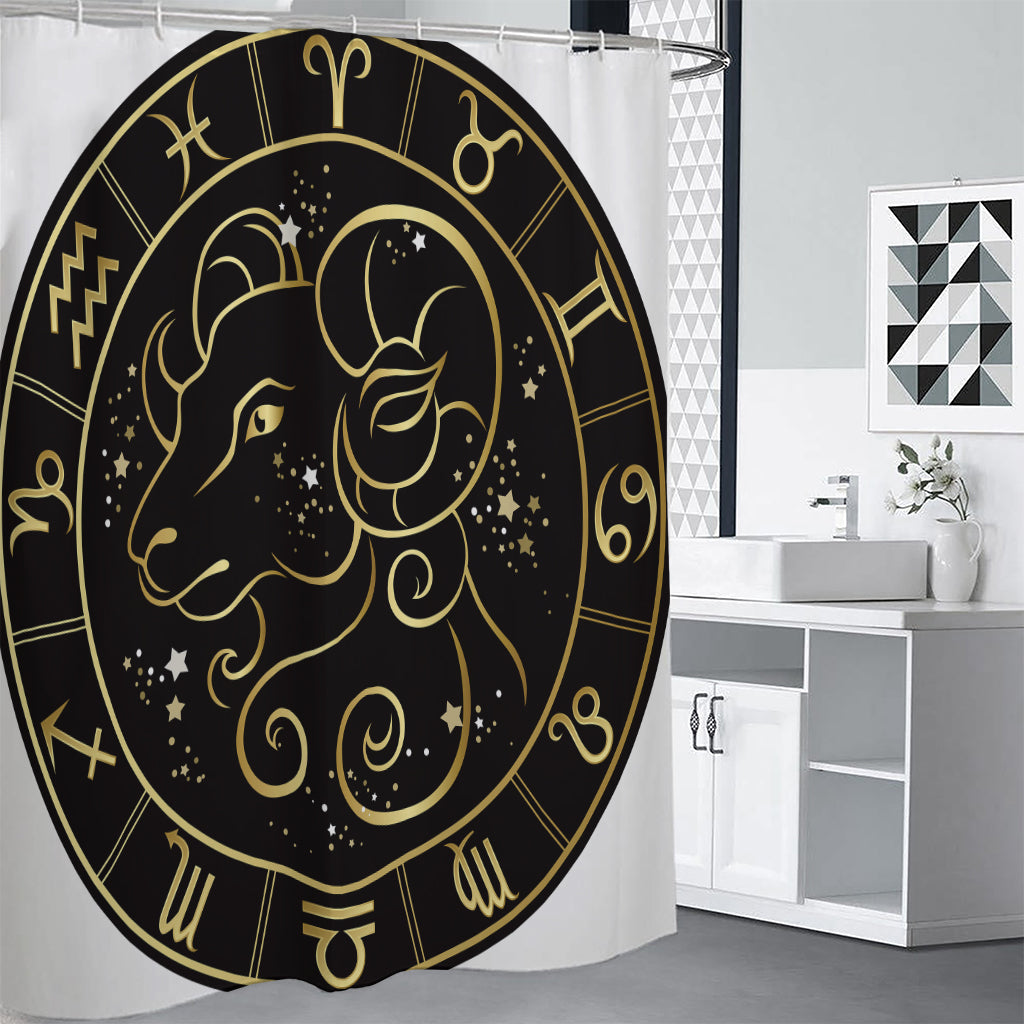 Gold And Black Aries Sign Print Shower Curtain