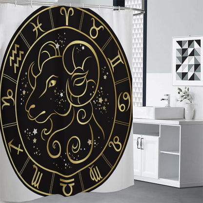 Gold And Black Aries Sign Print Shower Curtain
