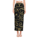 Gold And Black Aries Sign Print Side Slit Maxi Skirt