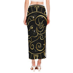 Gold And Black Aries Sign Print Side Slit Maxi Skirt