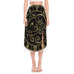 Gold And Black Aries Sign Print Side Slit Midi Skirt