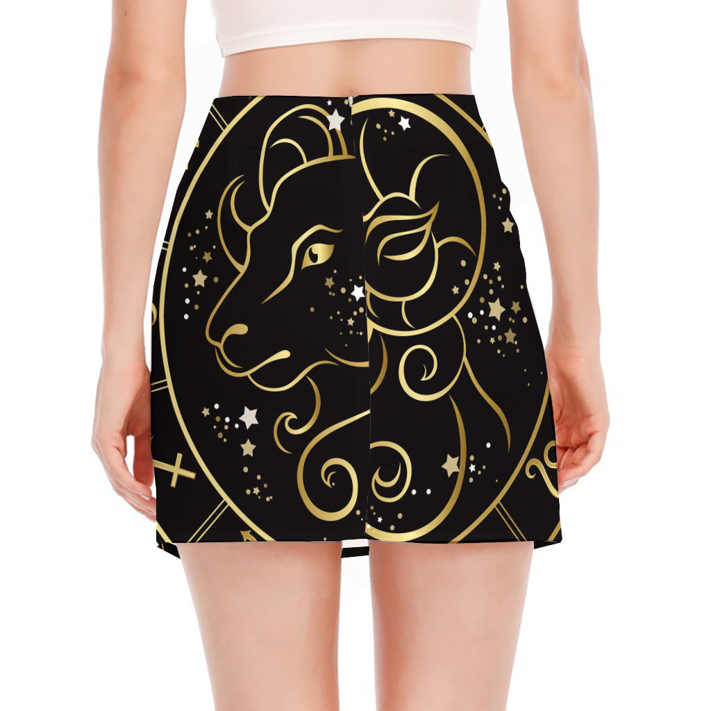 Gold And Black Aries Sign Print Side Slit Mini Skirt