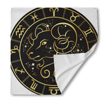 Gold And Black Aries Sign Print Silk Bandana