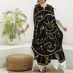 Gold And Black Aries Sign Print Silk V-Neck Kaftan Dress