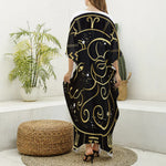 Gold And Black Aries Sign Print Silk V-Neck Kaftan Dress