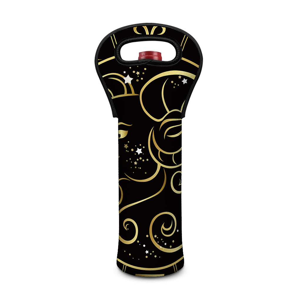Gold And Black Aries Sign Print Single Neoprene Wine Tote