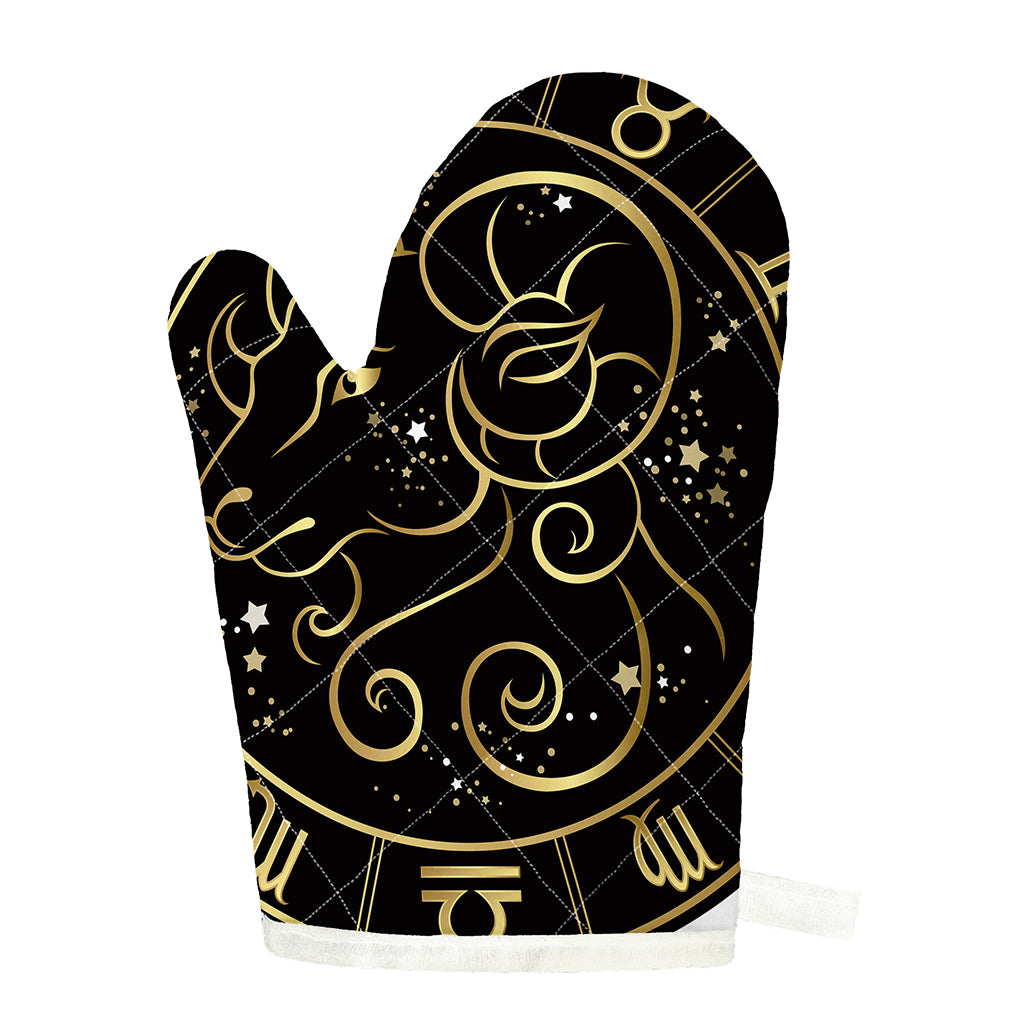 Gold And Black Aries Sign Print Single Oven Mitt