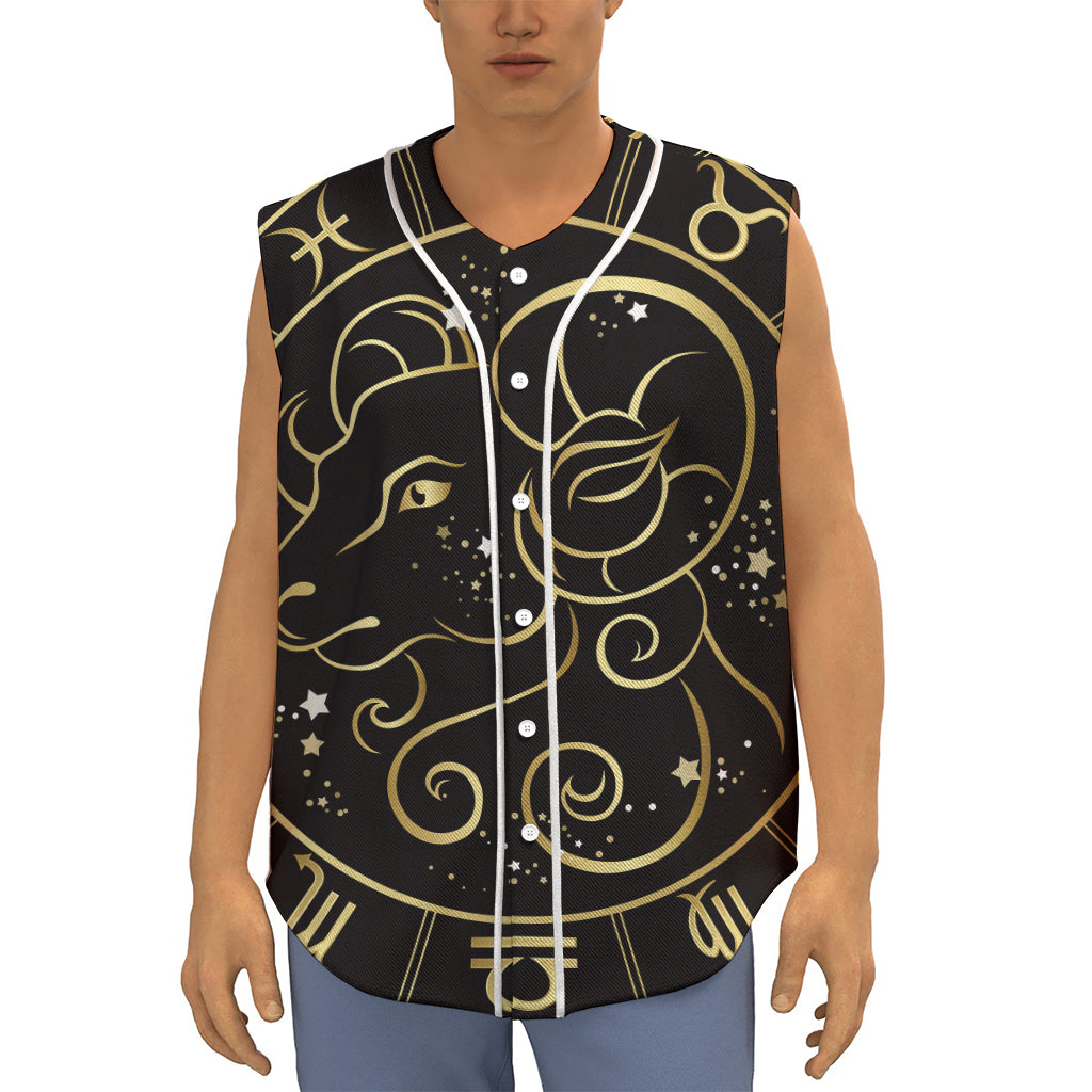 Gold And Black Aries Sign Print Sleeveless Baseball Jersey