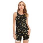 Gold And Black Aries Sign Print Sleeveless One Piece Swimsuit