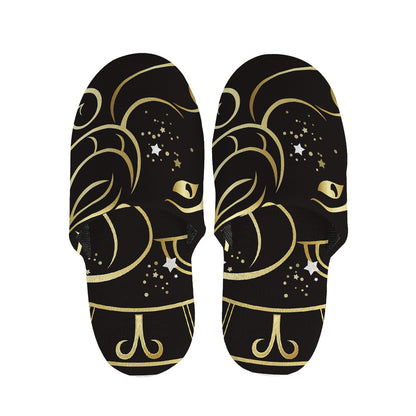 Gold And Black Aries Sign Print Slippers