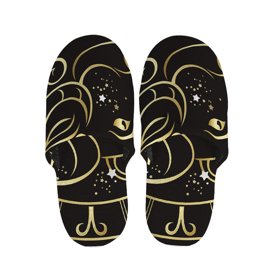 Gold And Black Aries Sign Print Slippers