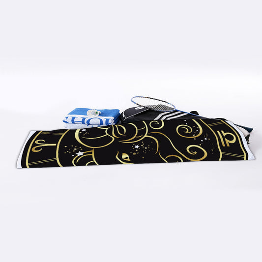 Gold And Black Aries Sign Print Sports Towel