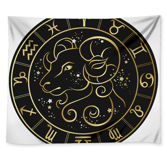 Gold And Black Aries Sign Print Tapestry