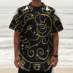 Gold And Black Aries Sign Print Textured Short Sleeve Shirt