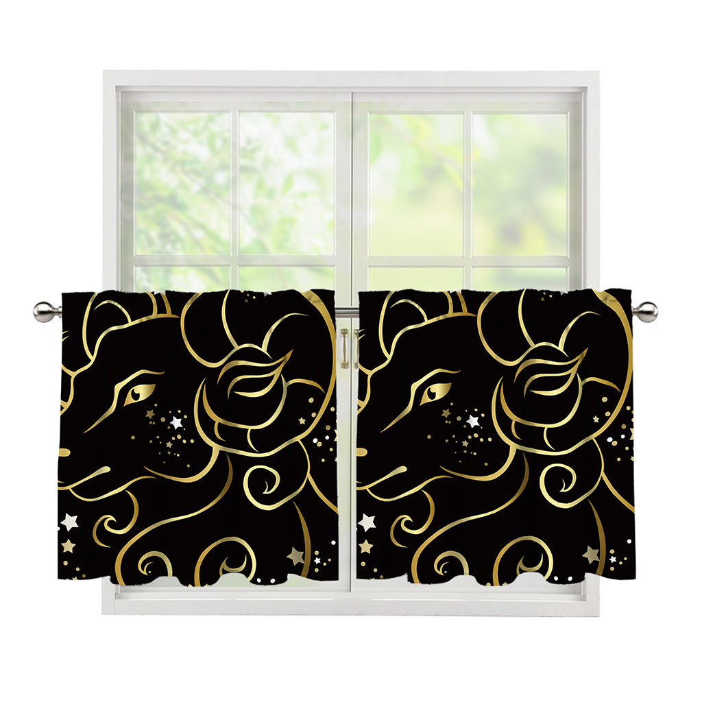 Gold And Black Aries Sign Print Tier Curtains