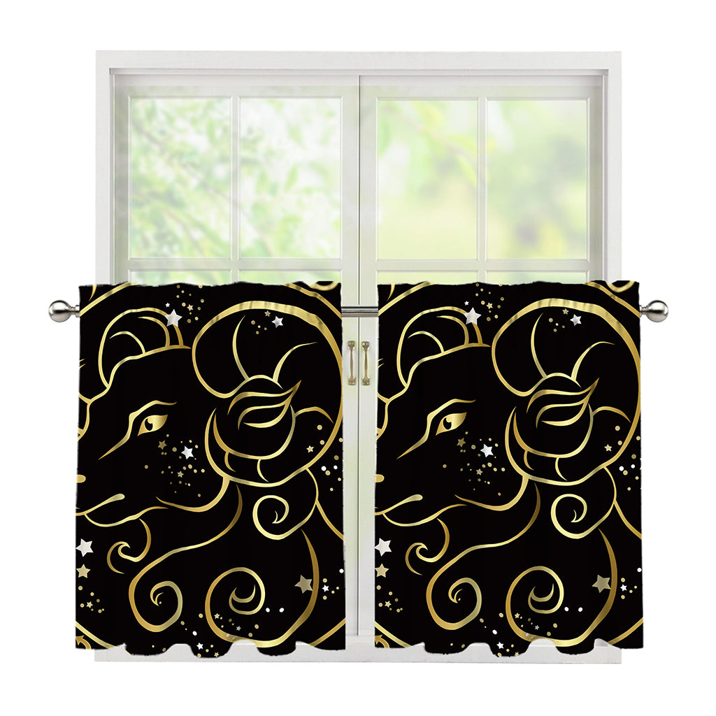 Gold And Black Aries Sign Print Tier Curtains