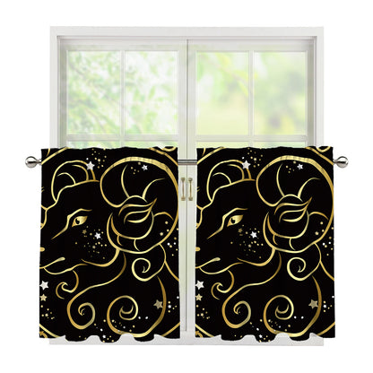 Gold And Black Aries Sign Print Tier Curtains