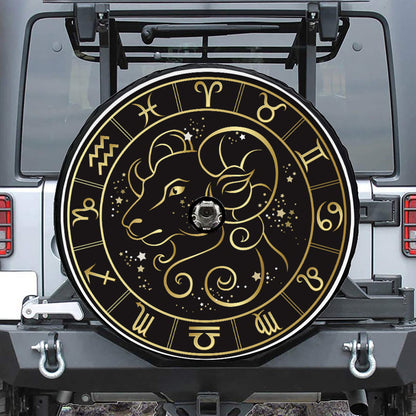 Gold And Black Aries Sign Print Tire Cover With Camera Hole