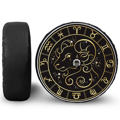 Gold And Black Aries Sign Print Tire Cover With Camera Hole