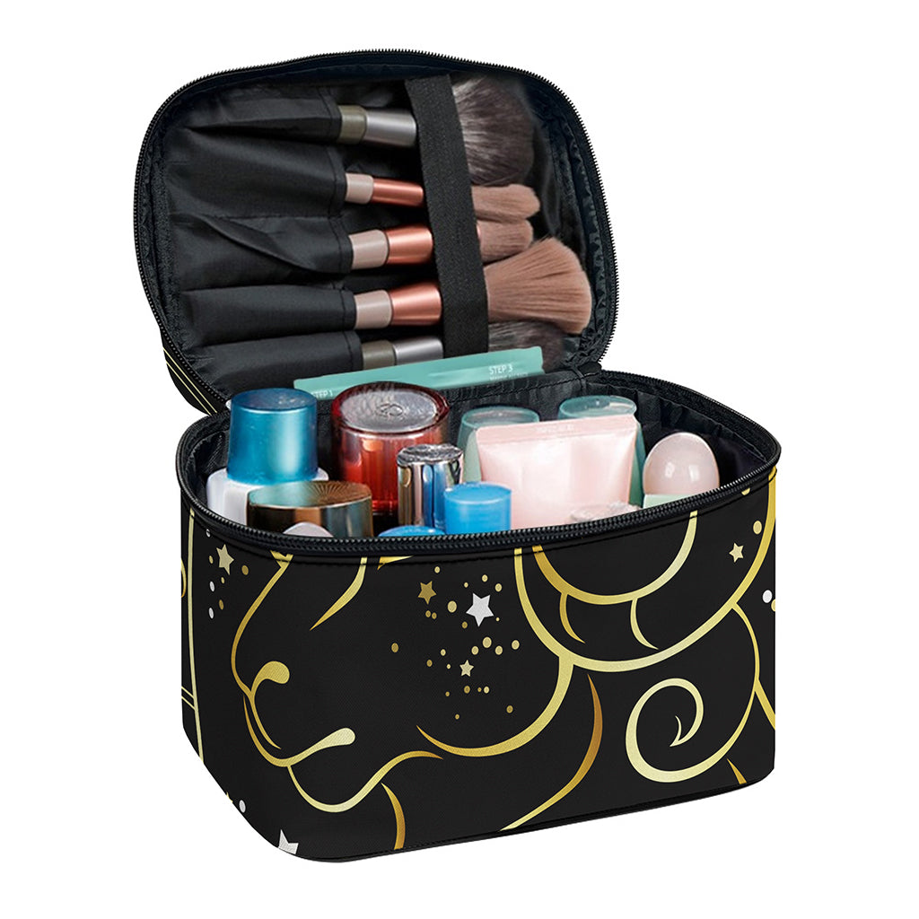 Gold And Black Aries Sign Print Travel Makeup Bag