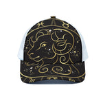Gold And Black Aries Sign Print White Mesh Trucker Cap