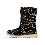 Gold And Black Aries Sign Print Winter Boots