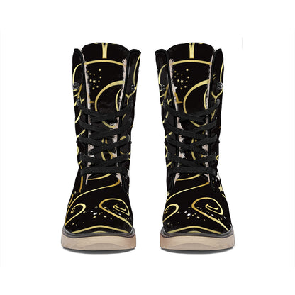 Gold And Black Aries Sign Print Winter Boots