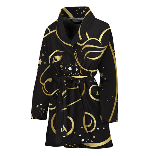 Gold And Black Aries Sign Print Women's Bathrobe