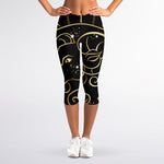 Gold And Black Aries Sign Print Women's Capri Leggings