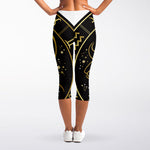 Gold And Black Aries Sign Print Women's Capri Leggings