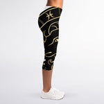 Gold And Black Aries Sign Print Women's Capri Leggings