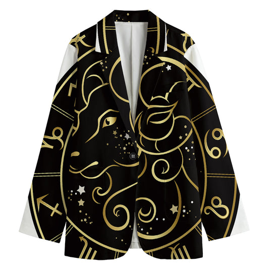 Gold And Black Aries Sign Print Women's Cotton Blazer