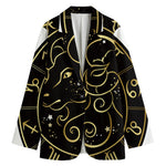 Gold And Black Aries Sign Print Women's Cotton Blazer
