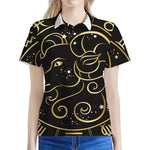 Gold And Black Aries Sign Print Women's Polo Shirt